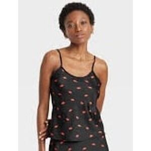 NEW A New Day Black‎ & Red Lips Print Satin Cami Tank Top, XL